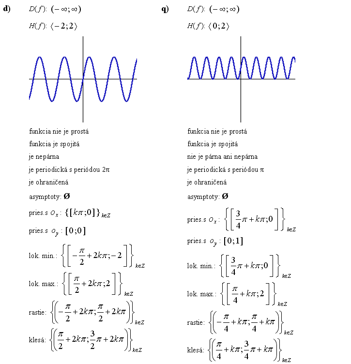 Goniometrické funkcie - Príklad 1 - Výsledky